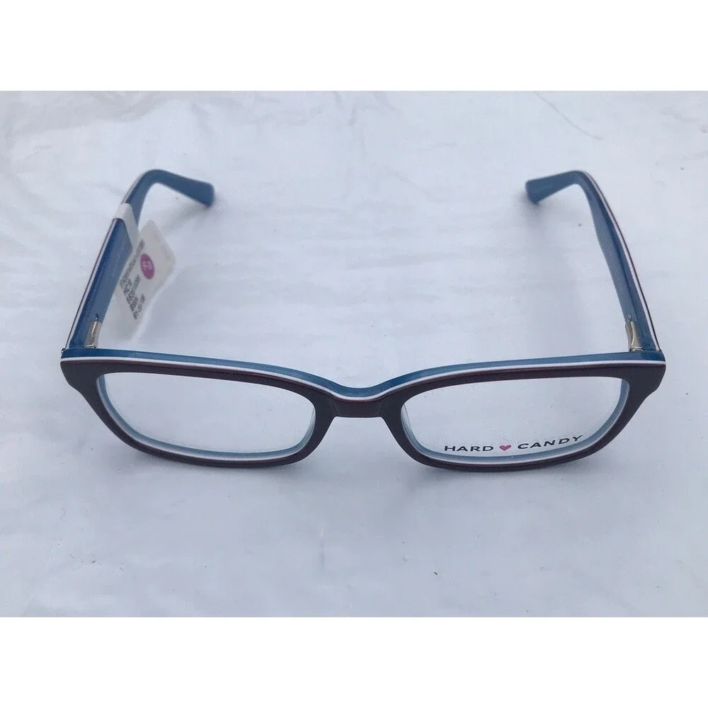NEW HARD CANDY HC18 BWN Burgundy Blue Womens Rectangle Eyeglasses 51-18-135 B:32
